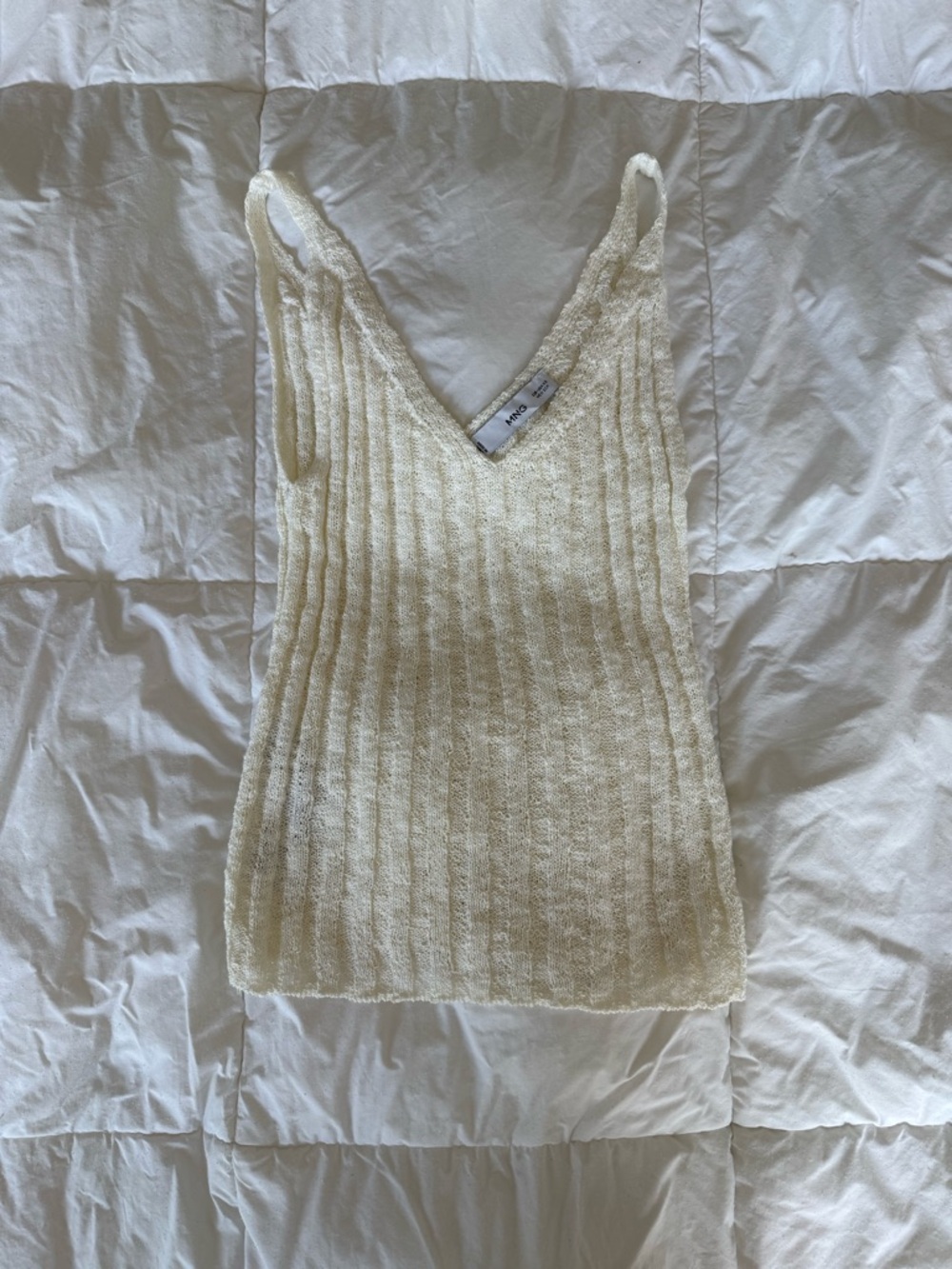 Mango V-Neck Knit Tank Top in Cream - Picture 5 of 7